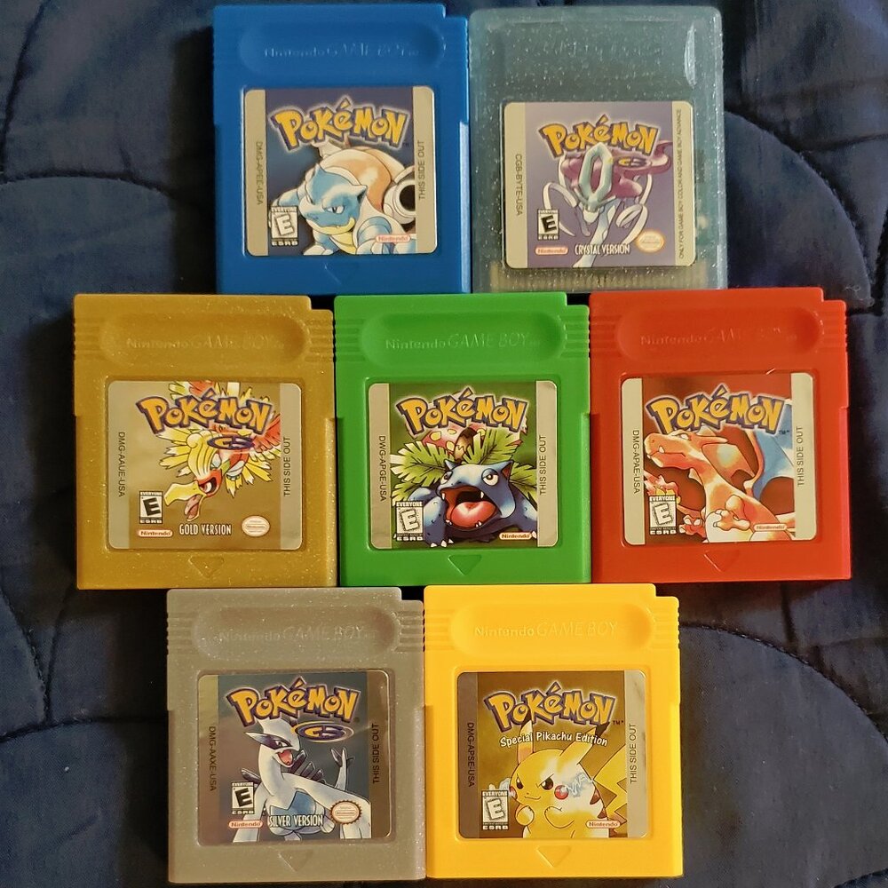Pokemon Blue Crystal Gold Green Red Blue Silver Yellow GBC Video Game Color
